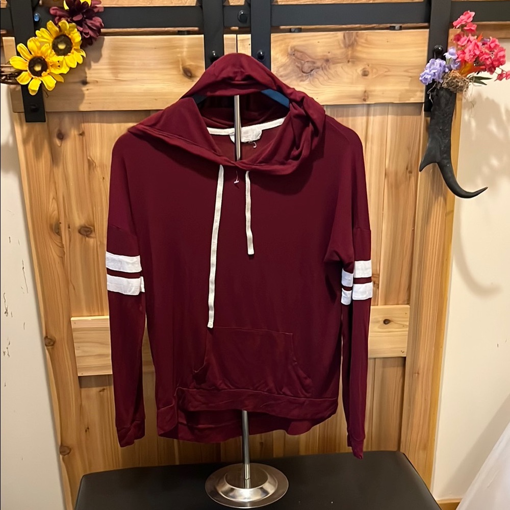 Pink Republic Burgundy Hoodie with White Stripes